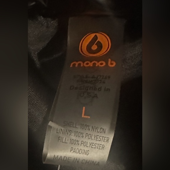 Mono B Faux Leather Jacket Size Large Black Puffer High Neckline Removable Hood - Picture 10 of 13